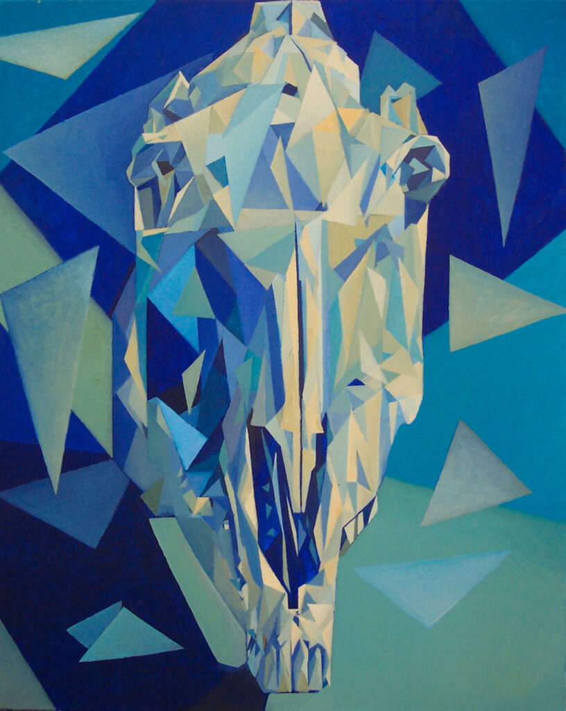 Florian Leibetseder, "Pferdeschaedel in Blautönen" aus der Serie "Pferdeschaedel", 90x72cm, Öl auf Leinwand, 2006