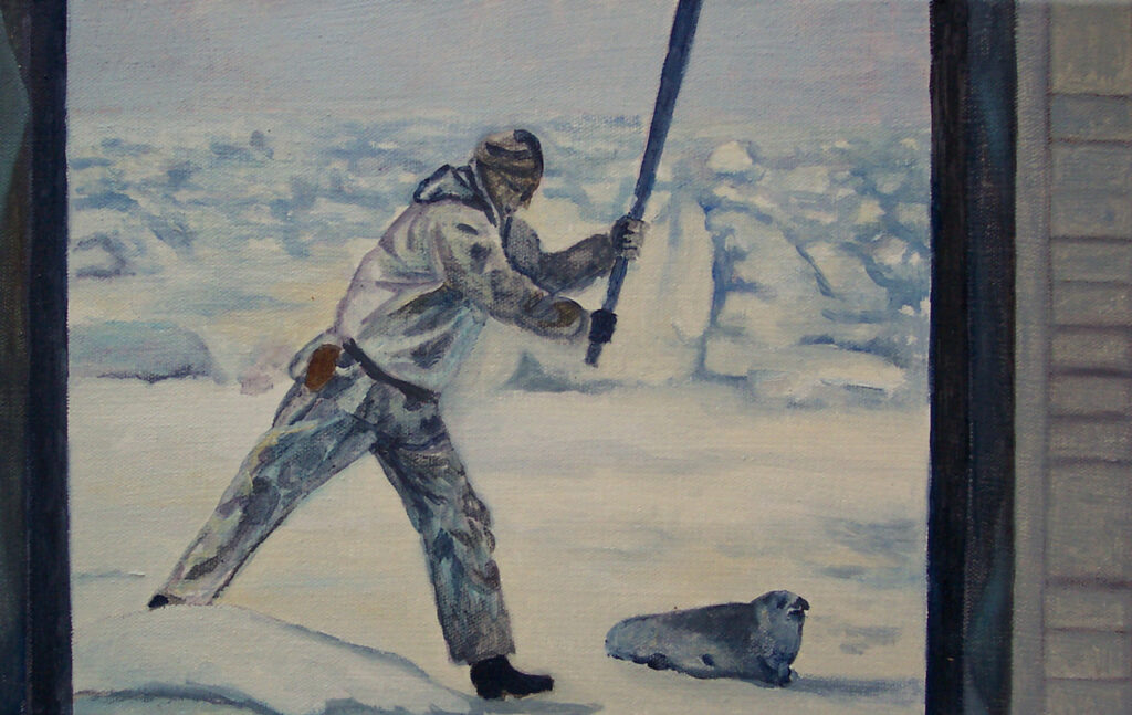 Florian Leibetseder, "Robbenjagd", aus der Serie "Fernsehbilder", 30x50cm, Öl auf Leinwand, 2007