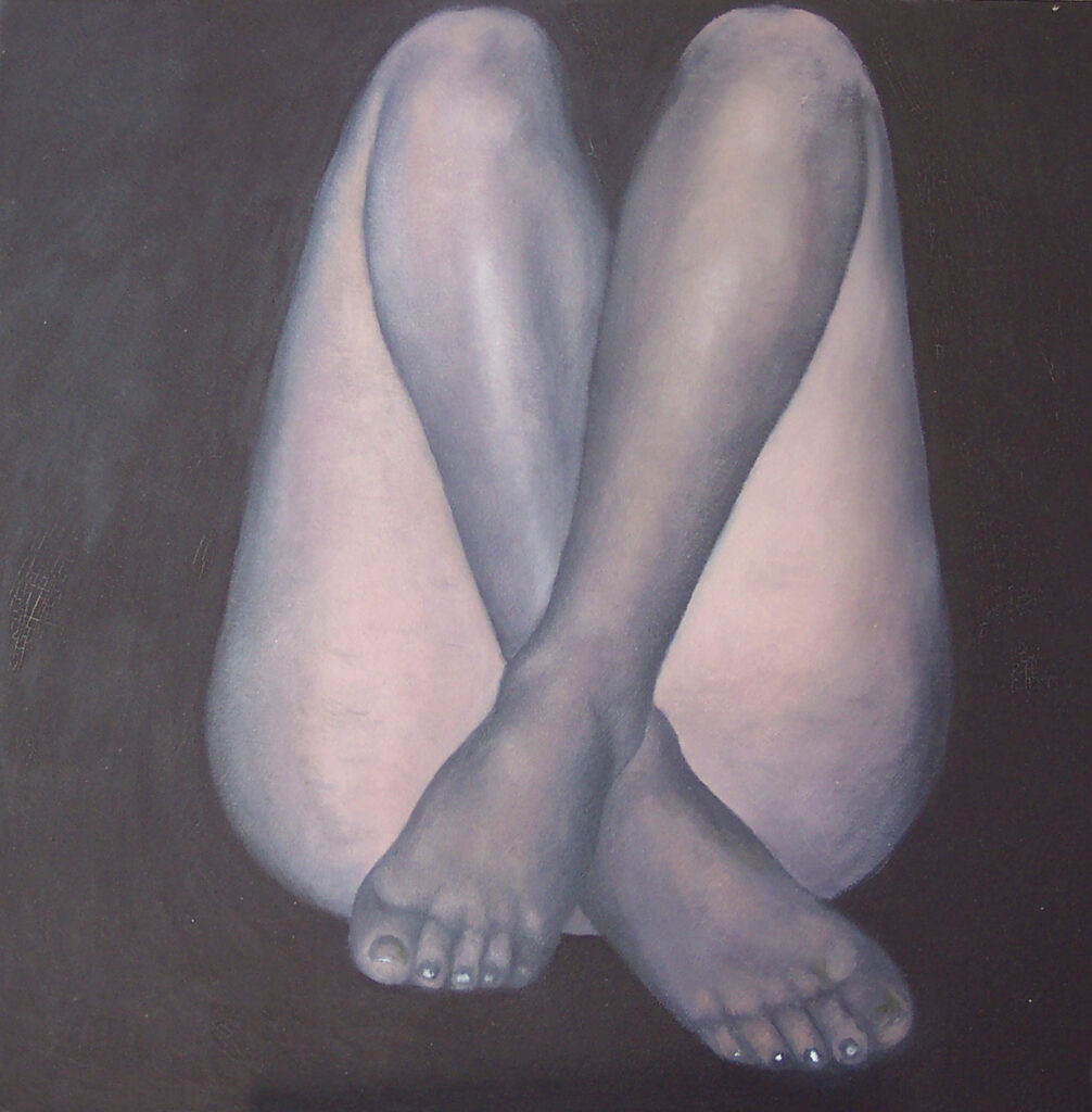 Florian Leibetseder, "Mirjams Beine, überkreuzt", 50x50cm, Öl auf Leinwand, 2012