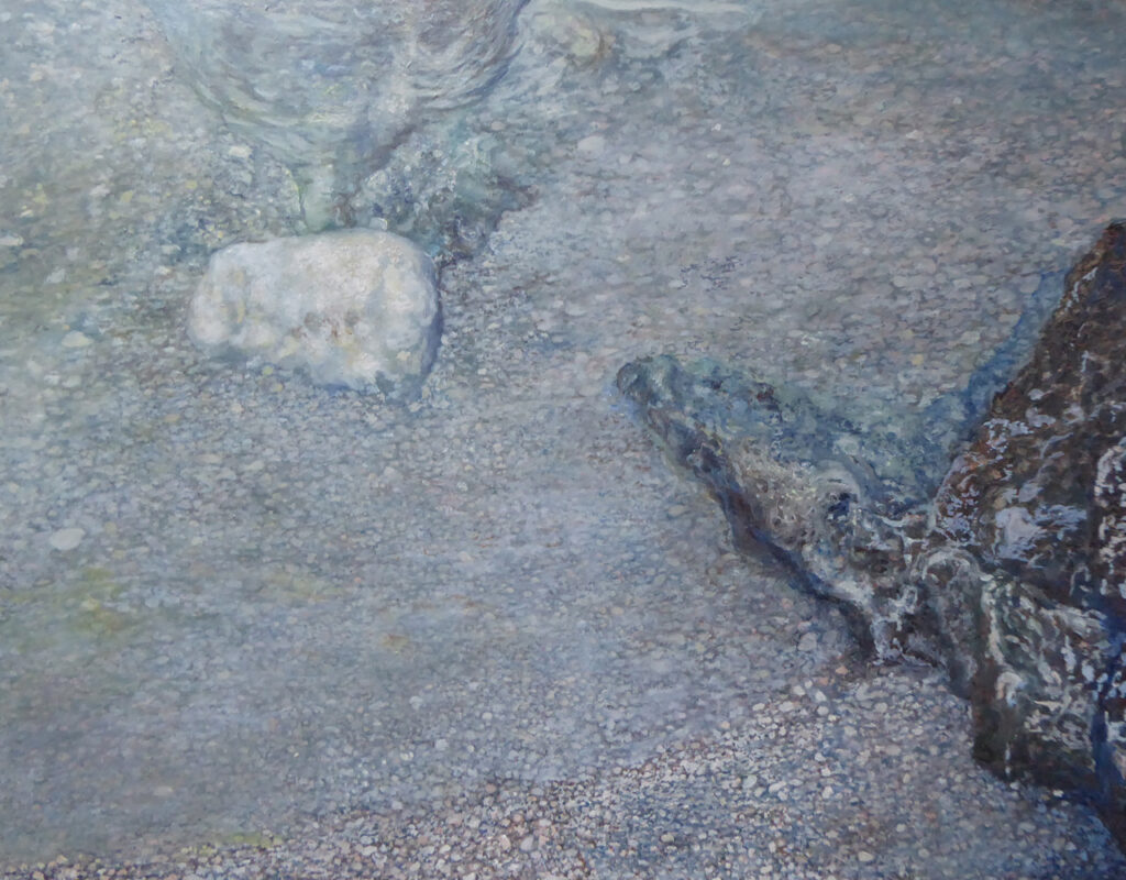 Florian Leibetseder, "Steine und Meer", aus der Serie "Welt ohne Menschen", 20x25cm, Öl auf Kupfer, 2021