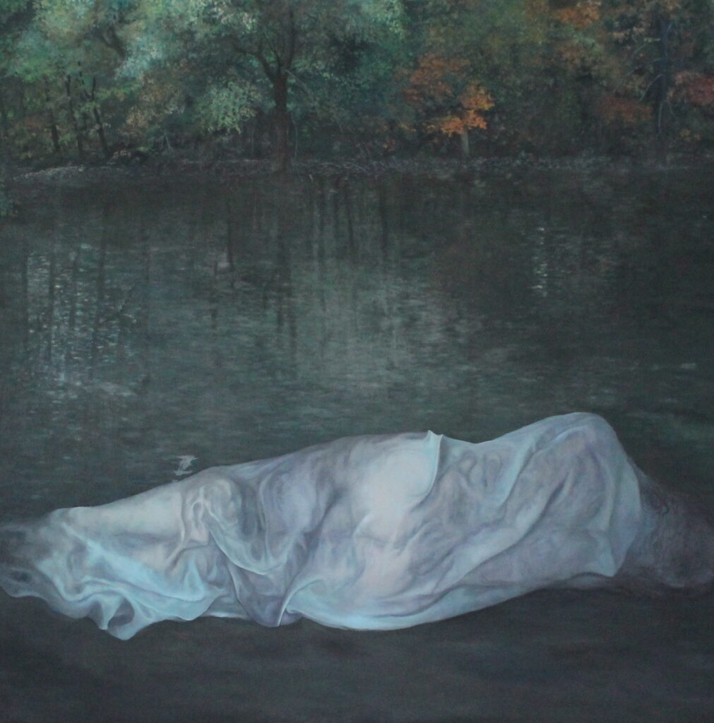 Florian Leibetseder, "Neptuns Garten", aus der Serie "Schleier einmal anders",180x180cm, Öl auf Leinwand, 2012/13