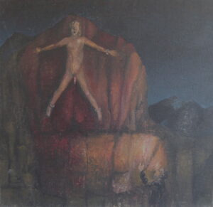 Florian Leibetseder, "Herakles findet Prometheus", Öl auf Leinwand, 60x60cm, 1996