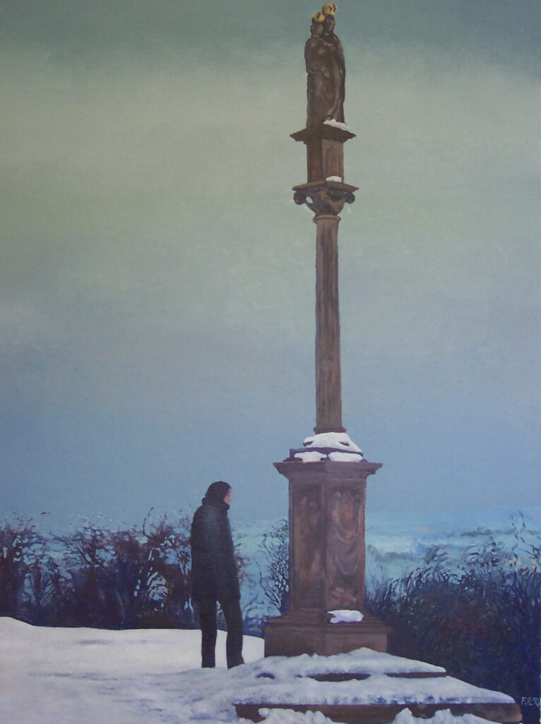 Florian Leibetseder, "Bildhauerin und Säule", 120x90cm, Öl auf Leinwand, 2010