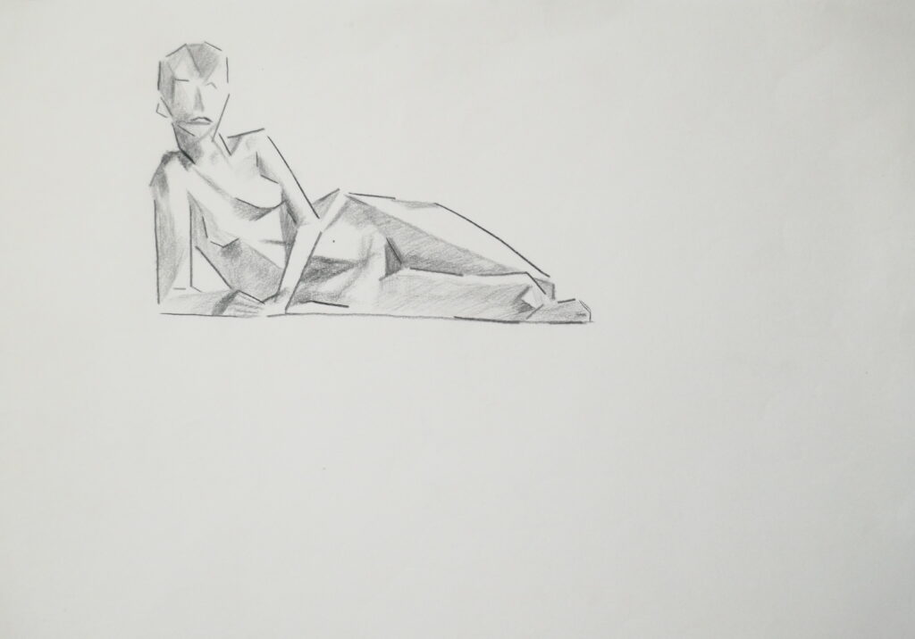 Florian Leibetseder, "Sich aufrichtende", 42x30cm, Kohle auf Papier, 1989